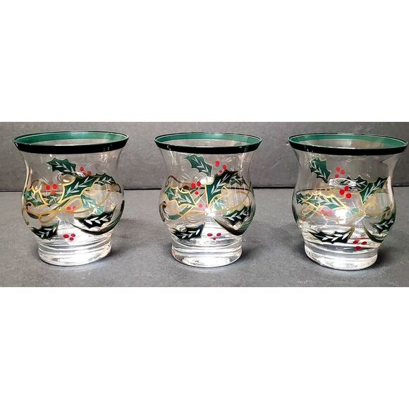 VTG Lenox Holiday Spirit Trio Votives (3) NWT Glass Holly Berry Green Red Signed - Picture 4 of 7
